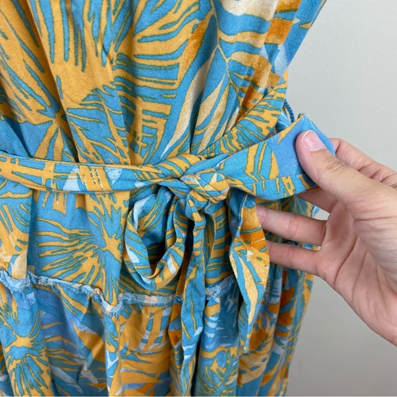 Blue Island Blue Orange Tropical Floral Maxi Bohemian Dress Women Large - Picture 7 of 8